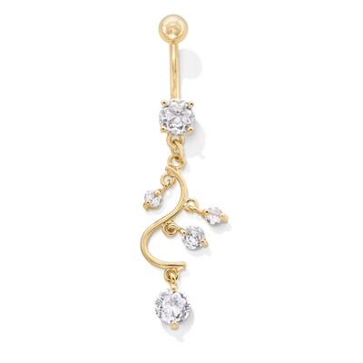 Solid Yellow Ion-Plated CZ Dangling Belly Button Ring - 14G 7/16"