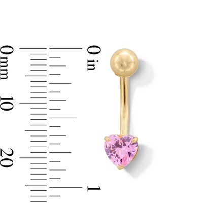 10K Gold Pink CZ Heart Belly Button Ring - 14G 3/8"