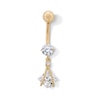 Thumbnail Image 1 of 10K Gold CZ Square and Round Rope Dangle Belly Button Ring - 14G