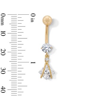 10K Gold CZ Square and Round Rope Dangle Belly Button Ring - 14G
