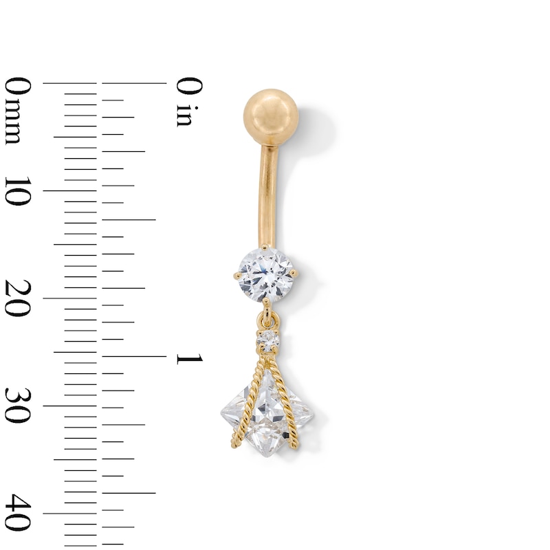 Main Image 2 of 10K Gold CZ Square and Round Rope Dangle Belly Button Ring - 14G