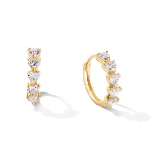 10K Gold CZ Heart Huggie Hoops
