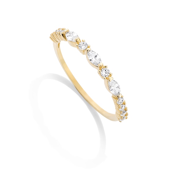 10K Gold CZ Round and Marquise Ring Band - Size 7