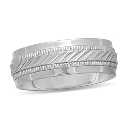 Diamond-Cut Stainless Steel Stepped Edge Band