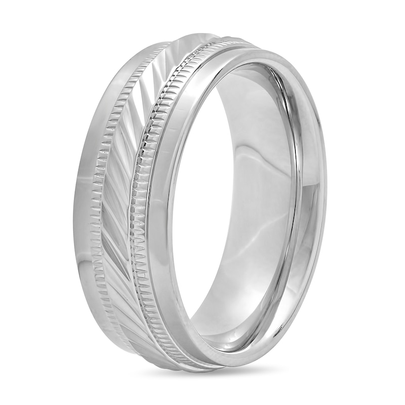 Main Image 2 of Diamond-Cut Stainless Steel Stepped Edge Band