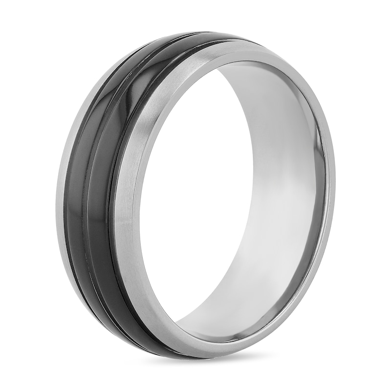 Main Image 2 of Titanium Double Black Row Ring Band