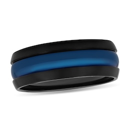 Black and Blue Ion Plated Brushed Band