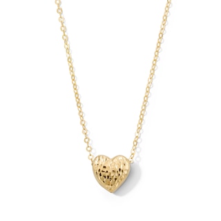 10K Gold Diamond-Cut Textured Heart Pendant - 18"