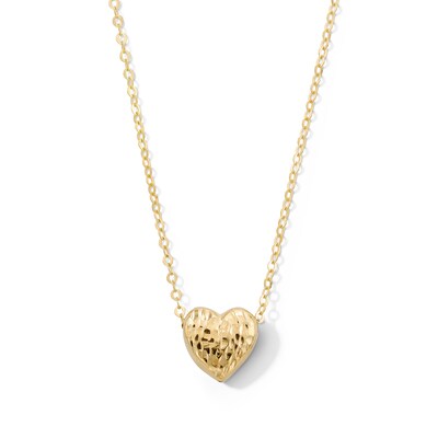 10K Gold Diamond-Cut Textured Heart Pendant - 18"