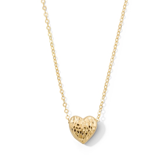 10K Gold Diamond-Cut Textured Heart Pendant - 18"