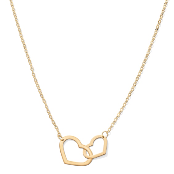 10K Gold Double Heart Pendant Made in Italy - 18"