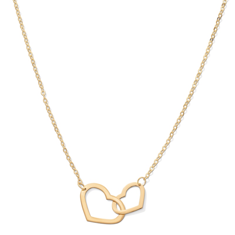 10K Gold Double Heart Pendant Made in Italy - 18"