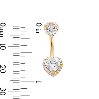 10K Gold CZ Double Heart Halo Belly Ring - 14G 9/16"
