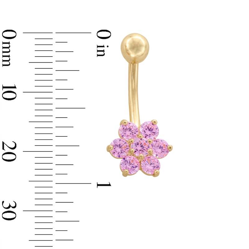 Main Image 2 of 10K Gold Pink CZ Flower Belly Ring - 14G 9/16"