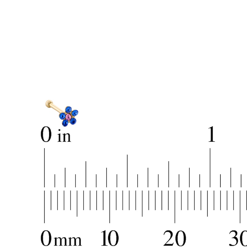 Main Image 3 of 14K Solid Gold Crystal Multi-Color Flower Nose Stud Set - 22G
