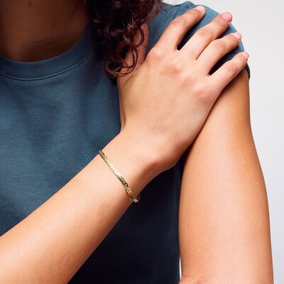 10K Semi-Solid Gold Thick Herringbone Chain Bracelet - 8"