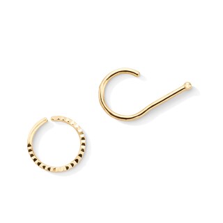 14K Gold Beaded and Twist Hoop Set - 20G 5/16"