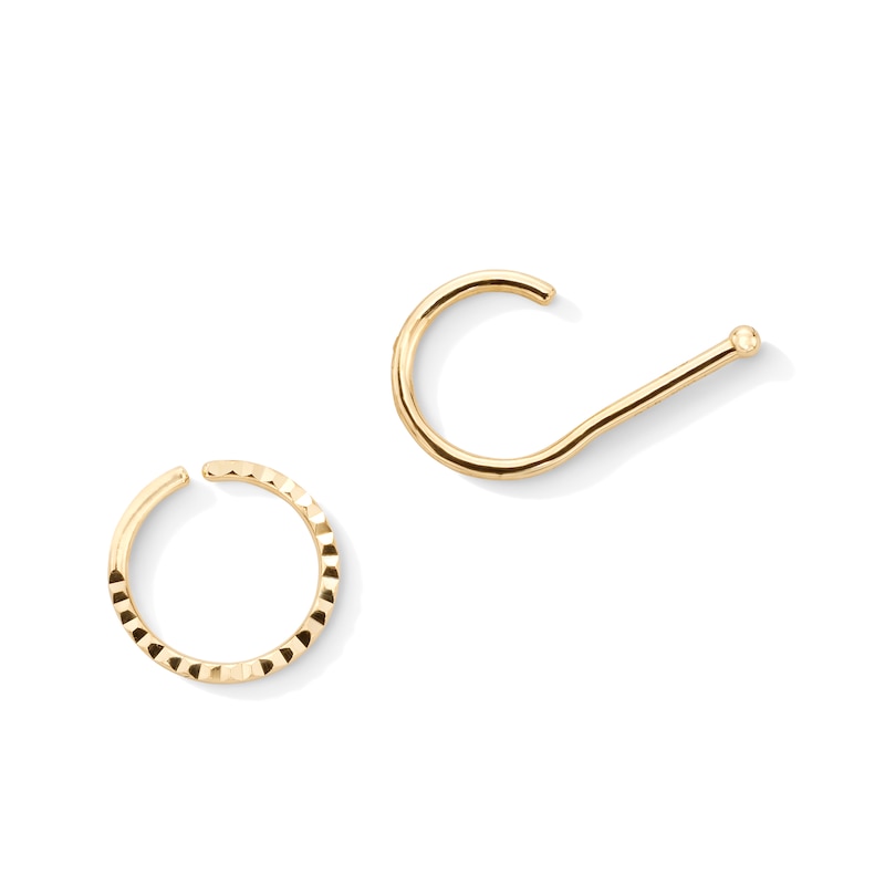 14K Gold Beaded and Twist Hoop Set - 20G 5/16"