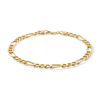 10K Hollow Gold Beveled Figaro Chain Bracelet - 8"