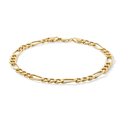 10K Hollow Gold Beveled Figaro Chain Bracelet - 8"
