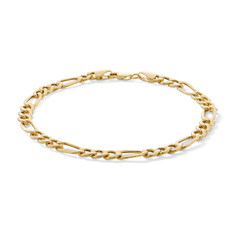 10K Hollow Gold Beveled Figaro Chain Bracelet - 8"