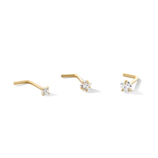 14K Gold CZ Multi-Shape Nose Stud Set - 20G
