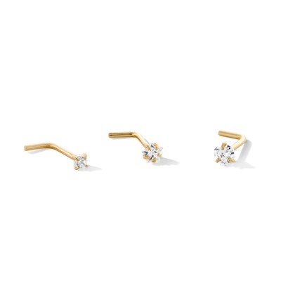 14K Gold CZ Multi-Shape Nose Stud Set - 20G