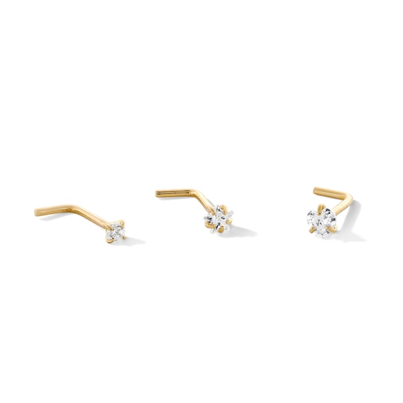 14K Gold CZ Multi-Shape Nose Stud Set - 20G