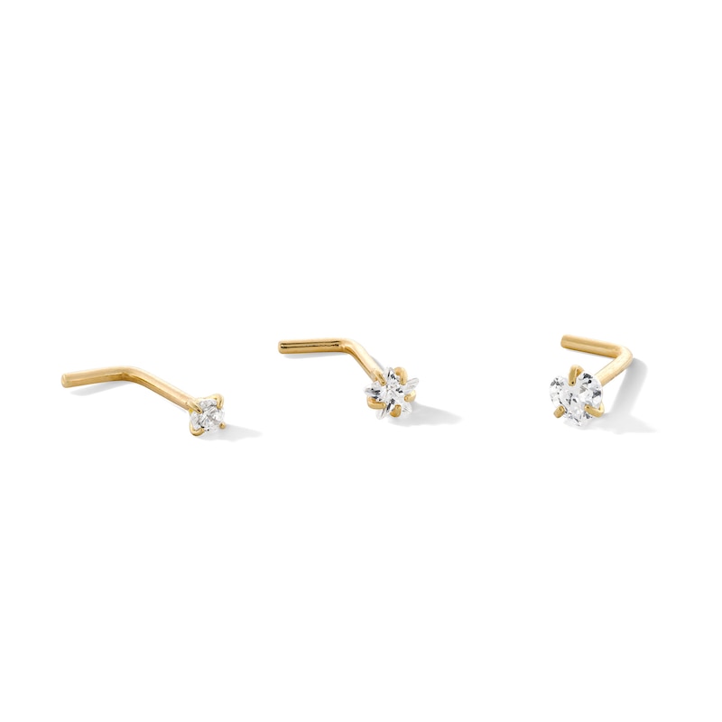 14K Gold CZ Multi-Shape Nose Stud Set - 20G