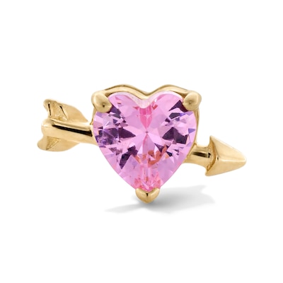 14K Gold Pink CZ Cupid Heart Stud - 18G 5/16"