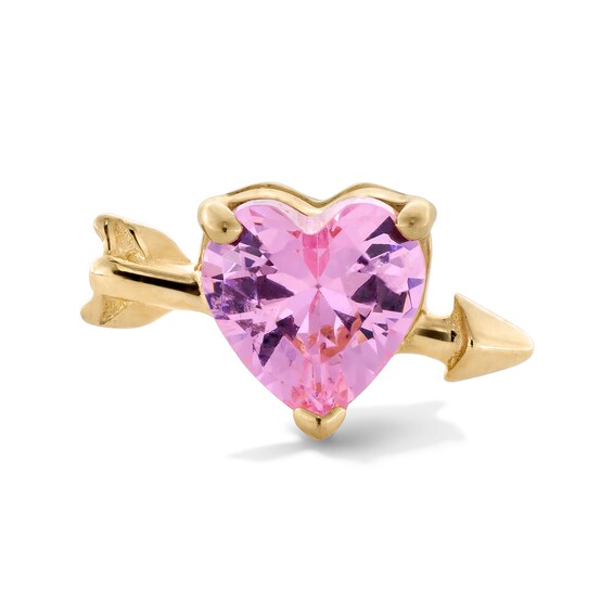 14K Gold Pink CZ Cupid Heart Stud - 18G 5/16"