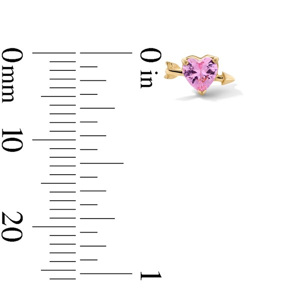 14K Gold Pink CZ Cupid Heart Stud - 18G 5/16"