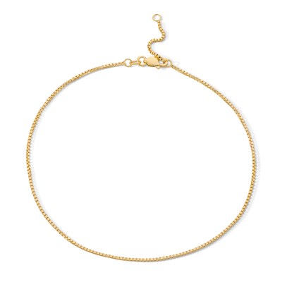 10K Hollow Gold Box Chain Anklet - 10"