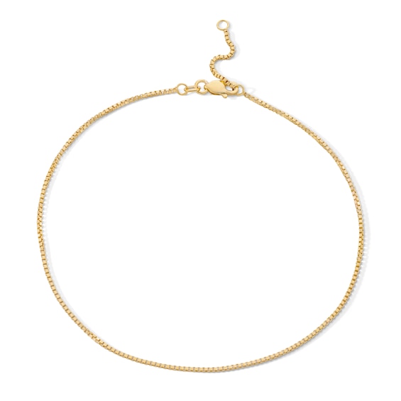 10K Hollow Gold Box Chain Anklet - 10"