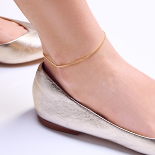 10K Hollow Gold Box Chain Anklet - 10"