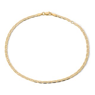 10K Solid Gold Double Bar Mariner Chain Anklet - 10"