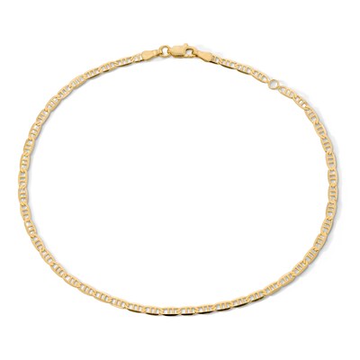 10K Solid Gold Double Bar Mariner Chain Anklet - 10"