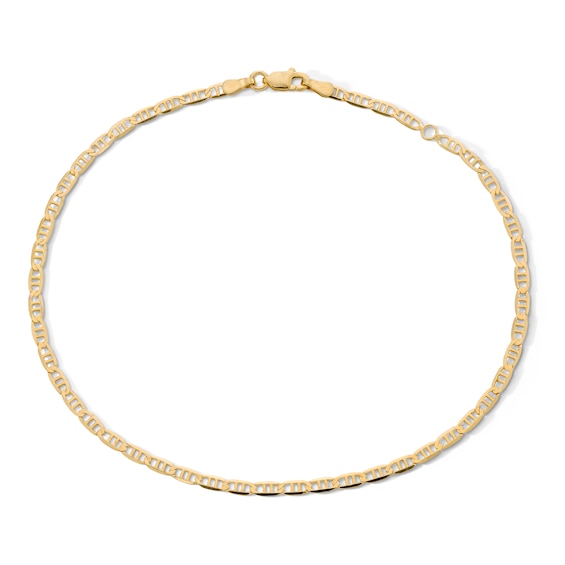 10K Solid Gold Double Bar Mariner Chain Anklet - 10"
