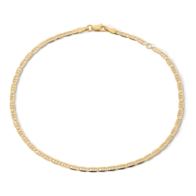 10K Solid Gold Double Bar Mariner Chain Anklet - 10"