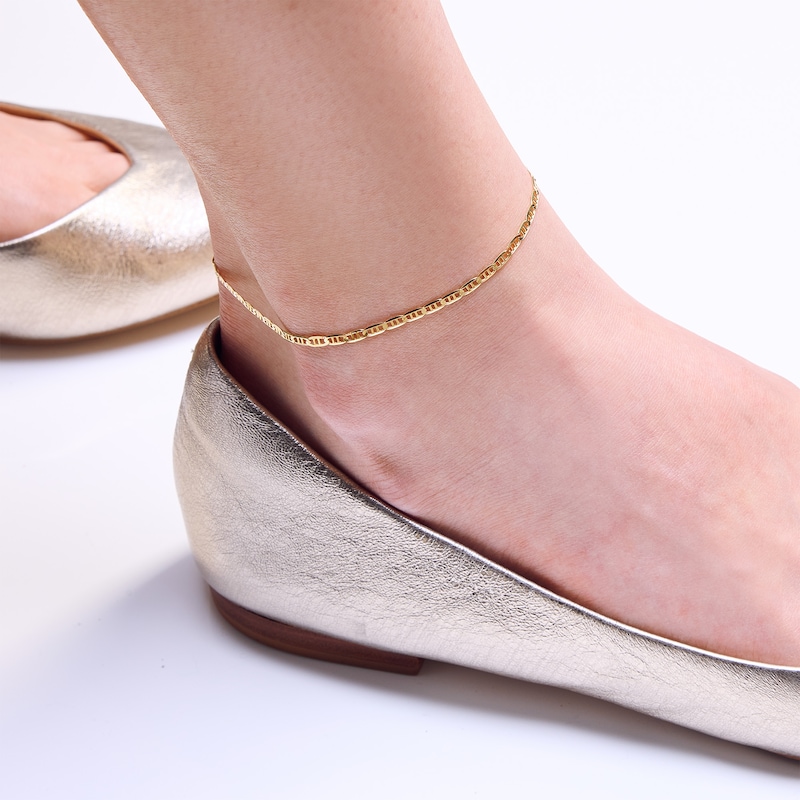 Main Image 2 of 10K Solid Gold Double Bar Mariner Chain Anklet - 10"
