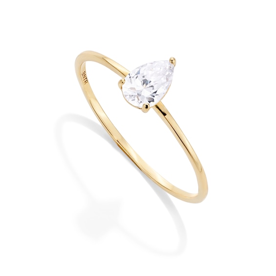 10K Gold CZ Tapered Pear Ring - Size 7