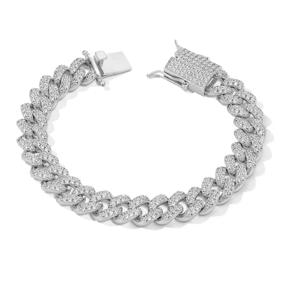 Sterling Silver CZ Cuban Link Chain Bracelet - 8"
