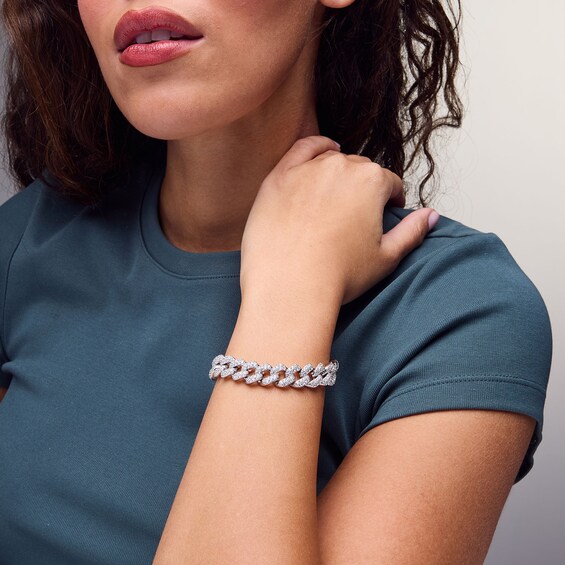 Sterling Silver CZ Cuban Link Chain Bracelet - 8"