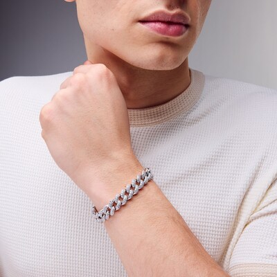 Sterling Silver CZ Cuban Link Chain Bracelet - 8"