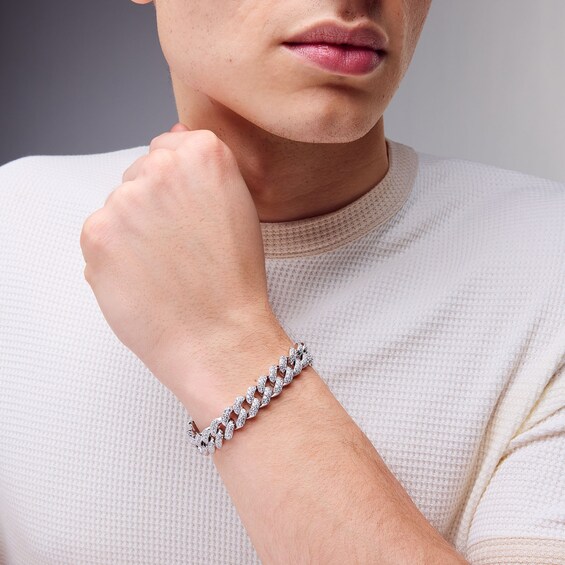 Sterling Silver CZ Cuban Link Chain Bracelet - 8"
