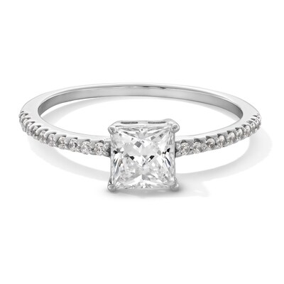 Sterling Silver CZ Princess-Cut Solitaire Ring - Size 7