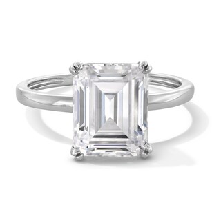 Sterling Silver CZ Emerald Cut Solitaire Ring - Size 7