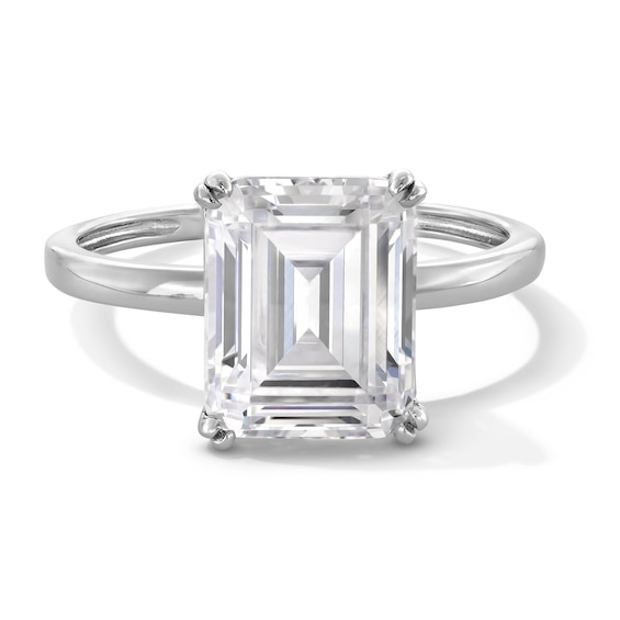 Sterling Silver CZ Emerald Cut Solitaire Ring - Size 7