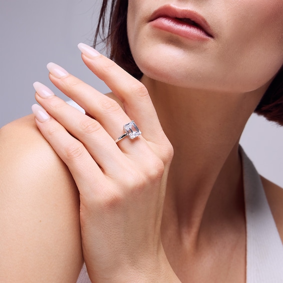 Sterling Silver CZ Emerald Cut Solitaire Ring - Size 7