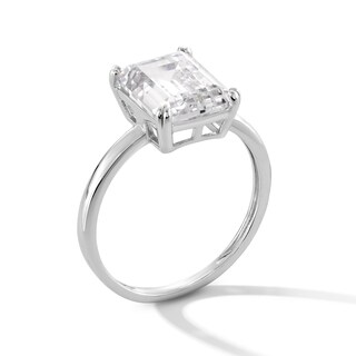 Sterling Silver CZ Emerald Cut Solitaire Ring - Size 7